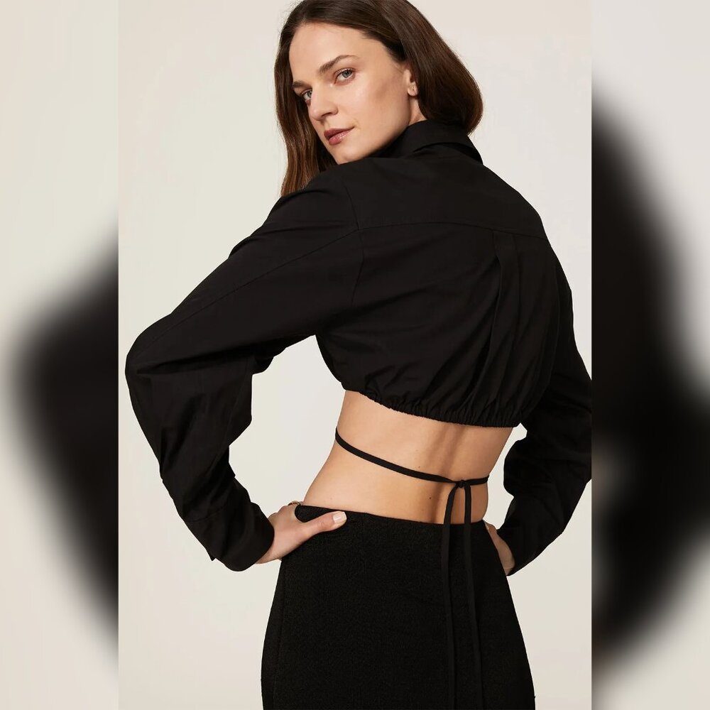 Matthew Bruch cropped tied button-up top - Picture 3 of 12